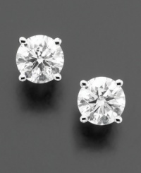 A perfect carat of sparkle to add to your lobes. These scintillating studs include round-cut diamond (1 ct. t.w.) in a shining, polished 18k white gold setting. IGI Certified diamonds.