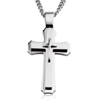 Stainless Steel Men's Large Cross Pendant with 24 Inch Curb Chain