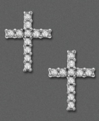 Stylish and symbolic. These sparkling stud earrings feature a cross shape accented by round-cut diamonds. Set in 14k white gold. Approximate diameter: 1/3 inch.