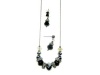 Jewelry Set Silver Plated, Jet Black & Silver Glass Bead Rondelle Necklace and Drop Earrings Set