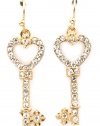 Gold Plated Sparkling Clear Crystal 1 Open Heart Shaped Key Charm Dangle Earrings