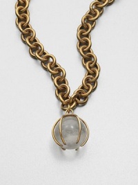 An exquisite bead of clear quartz held in an unique pronged setting on a chunky 14k goldplated link chain. Clear quartz14k goldplated brassLength, about 20Pendant size, about 1S-hook closureMade in USA