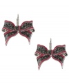 The perfect finishing touch to a lovely package. Betsey Johnson's drop earrings pretty up your look with a bow silhouette embellished with black and pink accents. Crafted in silver tone mixed metal. Approximate drop: 1 inch.