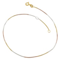 14 Karat Tri-color Gold over Silver 0.8-mm Venetian Box Chain Anklet (9-10 Inch)