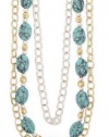 ZAD Long 3 Multi-Chain Turquoise Fashion Necklace Gold/Silver Tone