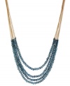 Layers of style come together in this frontal necklace from Kenneth Cole New York. Crafted from gold-tone mixed metal, the chains feature blue faceted beads for a fashion infusion. Approximate length: 16 inches + 3-inch extender. Approximate drop: 1-1/4 inches.