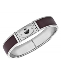 Lock down your look with this bracelet from Fossil. Crafted from silver-tone stainless steel, it features espresso-colored leather for a stylish touch. Approximate diameter: 2-5/8 inches.