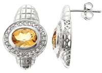 Sterling Silver Earrings With Bezeled Oval Yellow Citrine And White Topaz Pave