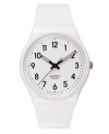 With the look of freshly fallen snow, this pure white Swatch watch from the Just White collection lends a spotless look.