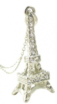 Gorgeous Silver Plated 3-D Crystal Eiffel Tower Paris France Theme Pendant and Chain Necklace (style 2)