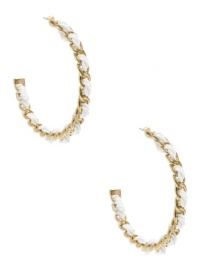 GUESS White And Gold-Tone Woven Hoop Earrings, WHITE