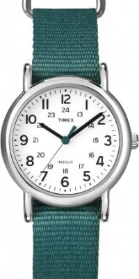 Timex Women's T2N915 Weekender Mid-Size Slip-Thru Green Nylon Strap Watch