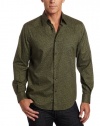 Perry Ellis Men's Long Sleeve Small PIsley Shirt, Forest Night, Large