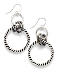 Every day style that adds a lasting touch. These chic circle drop earrings by Alfani feature a textured design in silver tone and hematite tone mixed metal. Approximate drop: 1-3/4 inches.