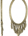 Lucky Brand Gold Dangling Feather Hoop Earrings