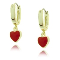 Lily Nily 18k Gold Overlay Red Enamel Hanging Heart Children's Hoop Earrings