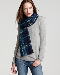 Plaid perfection, this Aqua boucle scarf will wrap you in luxurious texture.