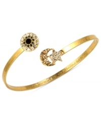 Stylish symbols light up this cuff bracelet from RACHEL Rachel Roy. Crafted from gold-tone mixed metal, the bracelet features a glass evil eye, star and moon accents for a fashion-forward infusion. Approximate diameter: 2-1/4 inches.