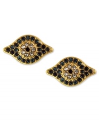 Keep an eye out for modern fashion. These stud earrings from RACHEL Rachel Roy flaunt moody glass stones on an evil eye design. Crafted in worn gold tone mixed metal. Approximate drop: 1/4 inch. Approximate diameter: 5/8 inch.