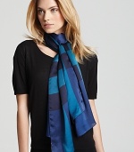 In silky satin, this Burberry scarf showcases the British brand's signature check print in a cool blue palette.