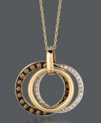 Good style lasts an eternity. A modern take on the traditional eternity circle pendant, Le Vian combines three interlocking rings accentuated by round-cut white diamonds (1/6 ct. t.w.) and chocolate diamonds (1/2 ct. t.w.). Set in 14k gold. Approximate length: 18 inches. Approximate drop: 1 inch.