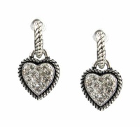 Alfani Earrings, Antique Silver Pave Crystal Heart Earrings