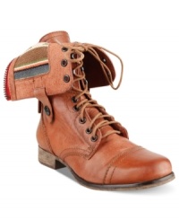 Kick your style into high gear with the Camarro booties by Steve Madden. They feature a fold-over shaft with snaps on the inside and outside that hold it in place. An exposed back zipper keeps the look fresh and trendy.