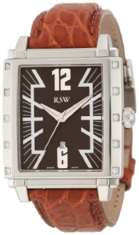 RSW Men's 9220.BS.A9.9.D0 Hampstead Rectangular Chocolate Brown Alligator Leather Diamond Watch