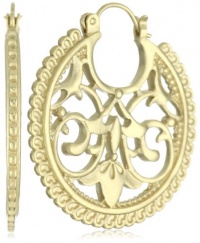 T Tahari Gold Filigree Hoop Earrings