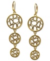 Catch free-spirited fashion with these triple-drop earrings from T Tahari's Essentials collection. The circular pendants feature openwork designs. Nickel-free for sensitive skin. Crafted in 14k gold-plated mixed metal. Approximate drop: 3 inches.