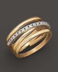 Diamonds set in multi-row 14K yellow gold.