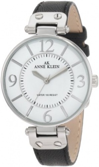 Anne Klein Women's 109169WTBK Silver-Tone Round black Leather Strap Watch