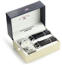 U.S. Polo Assn. Men's US2040  Silver-Tone Bracelet with Two Interchangeable Strap Bands Watch Set