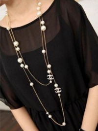 Succubus Fashion Classic Logo Necklace Pearl Long Sweater Chain