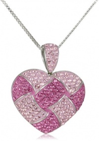 Carnevale Sterling Silver Pink Quilted Heart with Swarovski Elements Pendant Necklace, 18