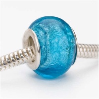 Murano Style Glass Silver Foil Lampwork Bead Fits Pandora Turquoise 14mm (1)