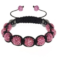 Fully Iced Out Hip Hop Pave 9 Pink Disco Ball Adjustable Bracelet