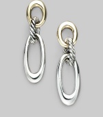 From the Thoroughbred Collection. Striking oval links of smooth sterling silver and 18k gold, connected by a cabled silver loop. Sterling silver and 18k yellow gold Length, about 1¼ Post back Imported