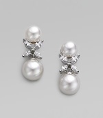 A radiant pairing of organic white pearls with sparkling cubic zirconia X-shaped accents. 12mm man-made pearls Cubic zirconia Rhodium-plated sterling silver Drop, about 1 Post-and-hinge back Imported