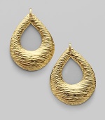 Textured sterling silver with an 18K gold overlay in a open teardrop design.Sterling silver 18K yellow gold overlay Length, about 3 Post backs Made in USA 