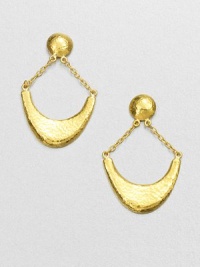 From the Arc Collection. A stunning crescent drop design in radiant 24k gold with an elegant granulated surface. 24k goldDrop, about 1.8Post backImported 