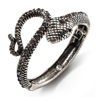 Vintage Diamante Snake Bangle Bracelet (Burn Silver Tone)