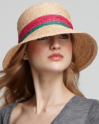 Aqua Raffia Cloche with Colorblock Stripes