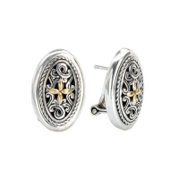 925 Silver Oval Celtic-Design Cross Earrings with 18k Gold Accents