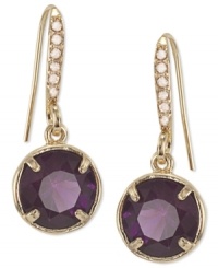 Alluring color is a must. Carolee earrings feature faceted round-cut stones set in a golden bezel. Glass accents at the post. Set in 12k gold-plated mixed metal. Approximate drop: 1-1/4 inches.