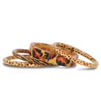 Set of Four Assorted Animal Print Wooden Bangle Bracelets, 7 Inches