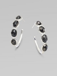 Four rich, faceted black onyx stones set in sterling silver on a sleek hoop style. Black onyxSterling silverLength, about 1Post backImported 