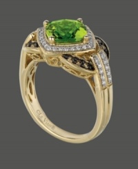 Envy-inducing green. Le Vian's stunning ring highlights a peridot center stone (2-1/10 ct. t.w.) surrounded by strips of round-cut white diamonds (1/5 ct. t.w.) and chocolate diamonds (1/8 ct. t.w.). Set in 14k gold. Size 7.