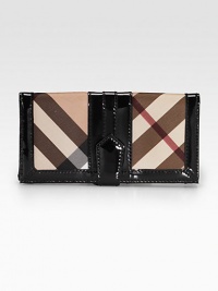 A lasting accessory with a classic look, this wallet in iconic check PVC is trimmed in glossy patent leather. Snap closure One coin pouch Two dollar pockets ID pocket Nine credit card slots Leather lining 7½W X 4¼H X 1D Imported