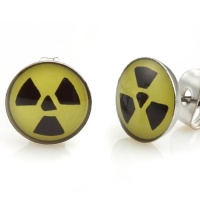 Trendy Stainless Steel Nuclear Symbol Stud Earrings for Men (Black Yellow)